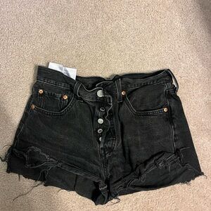 Levi's 501 Black Distressed Denim Shorts